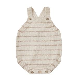 Quincy Mae Cream and Tan Knit Baby Romper